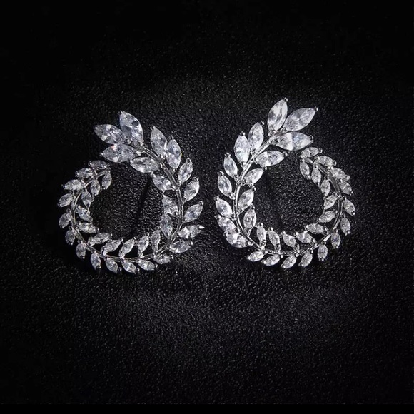 Swirl Clear Crystal Hoop Pin Drop Dangle Earrings - Picture 2 of 16